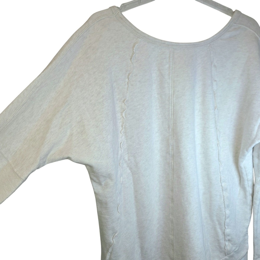 Free People Mix Media Tunic Pullover Sweatshirt Top Sz Medium Cream Oversized - Picture 12 of 15